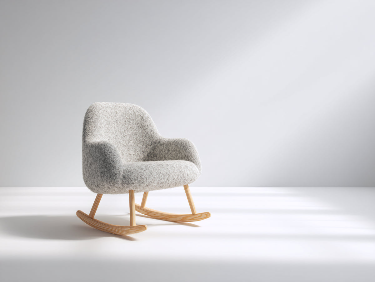 Mecedoras tapizadas 76 x 84 x 90 cm - gris claro y madera natural - diseño moderno con base curva de madera
