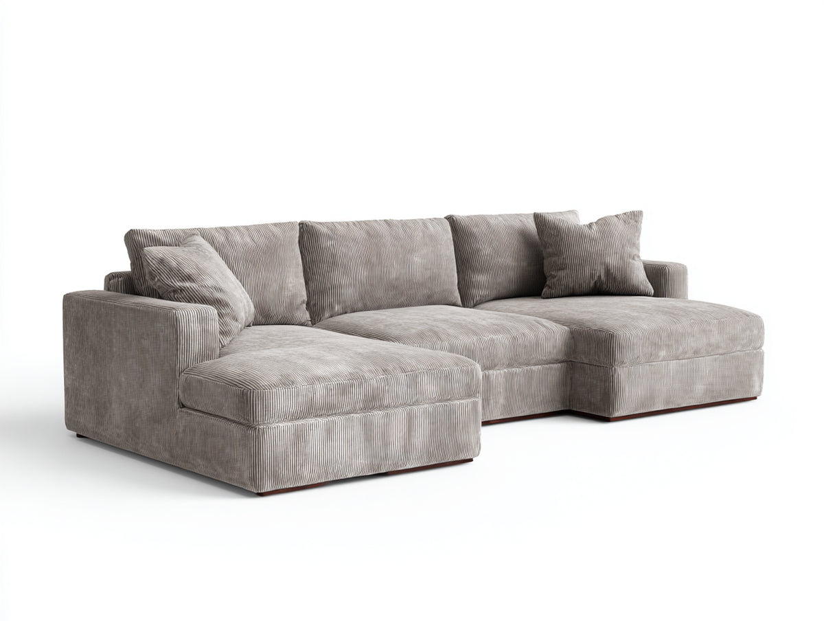 Sofás de esquina tapizados 310 x 210 x 85 cm - gris topo - diseño modular con doble chaise longue
