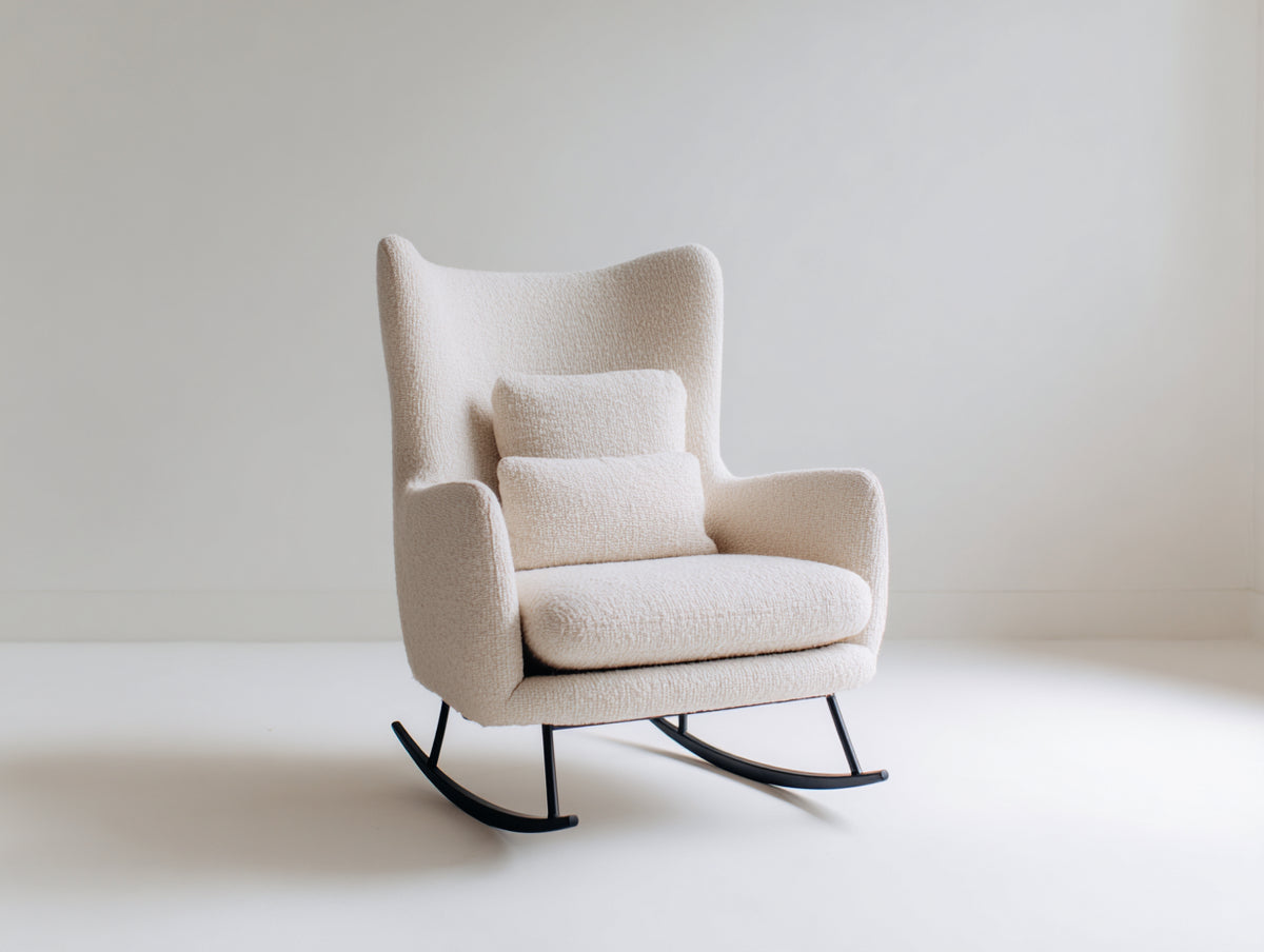 Mecedoras tapizada de tela 80 x 90 x 105 cm - blanco - sillón balancín moderno para salón y zona de descanso