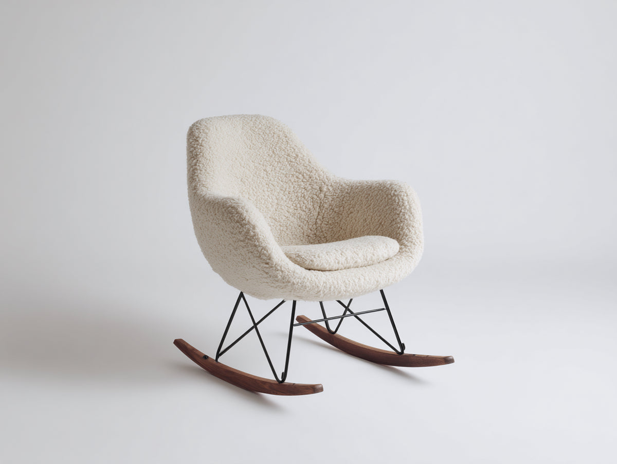 Mecedoras tapizada de tela 82 x 78 x 85 cm - blanco - sillón balancín moderno con base de madera para salón dormitorio y lectura