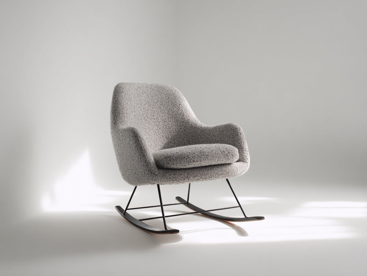 Mecedoras tapizadas 78 x 86 x 91 cm - gris claro y negro - diseño moderno con base curva metálica