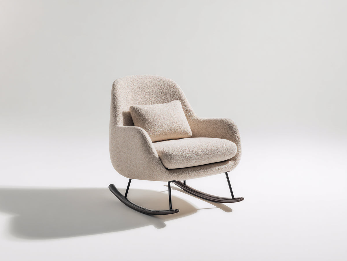 Mecedoras tapizadas 78 x 86 x 92 cm - beige y negro - diseño moderno con base curva metálica