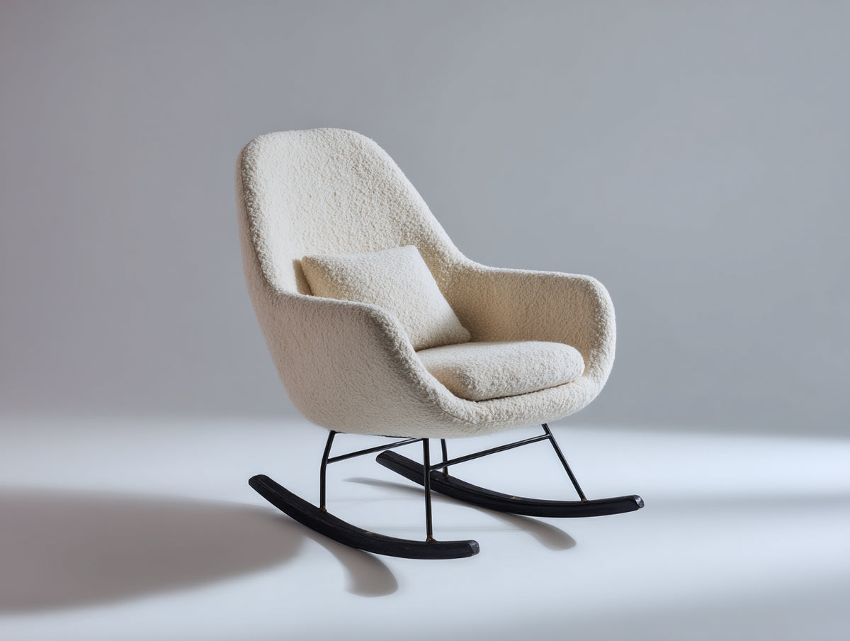 Mecedoras 82x88x98 cm - tejido bouclé - color blanco - diseño moderno con base de balanceo negra