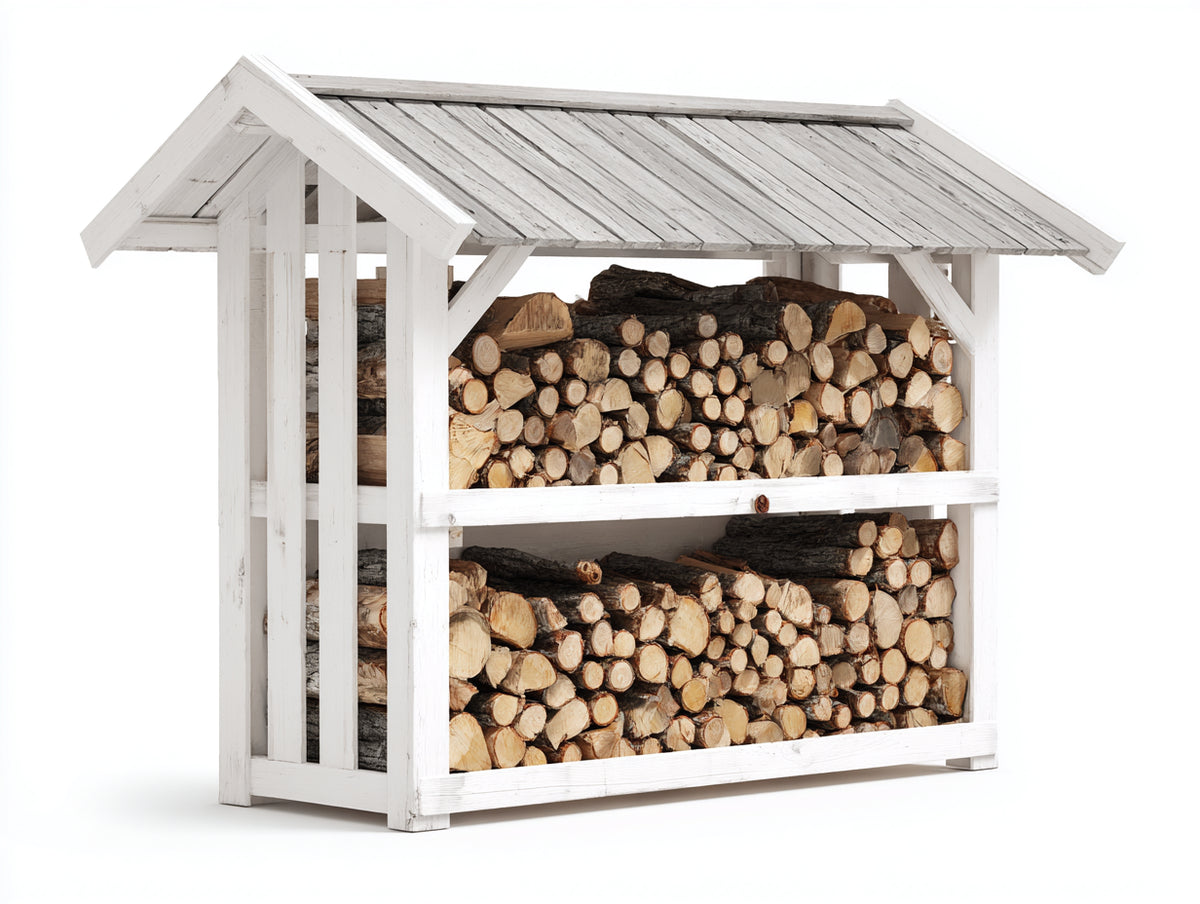 Leñeros de jardín 180x70x150 cm - madera exterior - color blanco - diseño clásico con techo protector