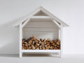 Leñero de jardín de madera 160 x 45 x 120 cm - blanco - almacenamiento exterior de leña con tejado estilo caseta