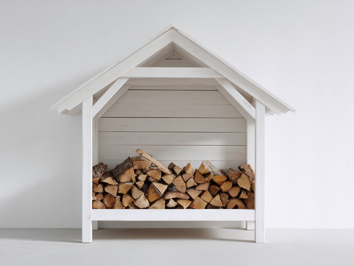 Leñero de jardín de madera 160 x 45 x 120 cm - blanco - almacenamiento exterior de leña con tejado estilo caseta