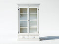 Vitrinas 120x40x190 cm - madera blanca - con 2 puertas de cristal y 2 cajones - diseño clásico para salón