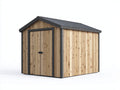 Casetas de jardín de madera 220 x 180 x 220 cm - madera natural y gris oscuro - tejado a dos aguas con doble puerta