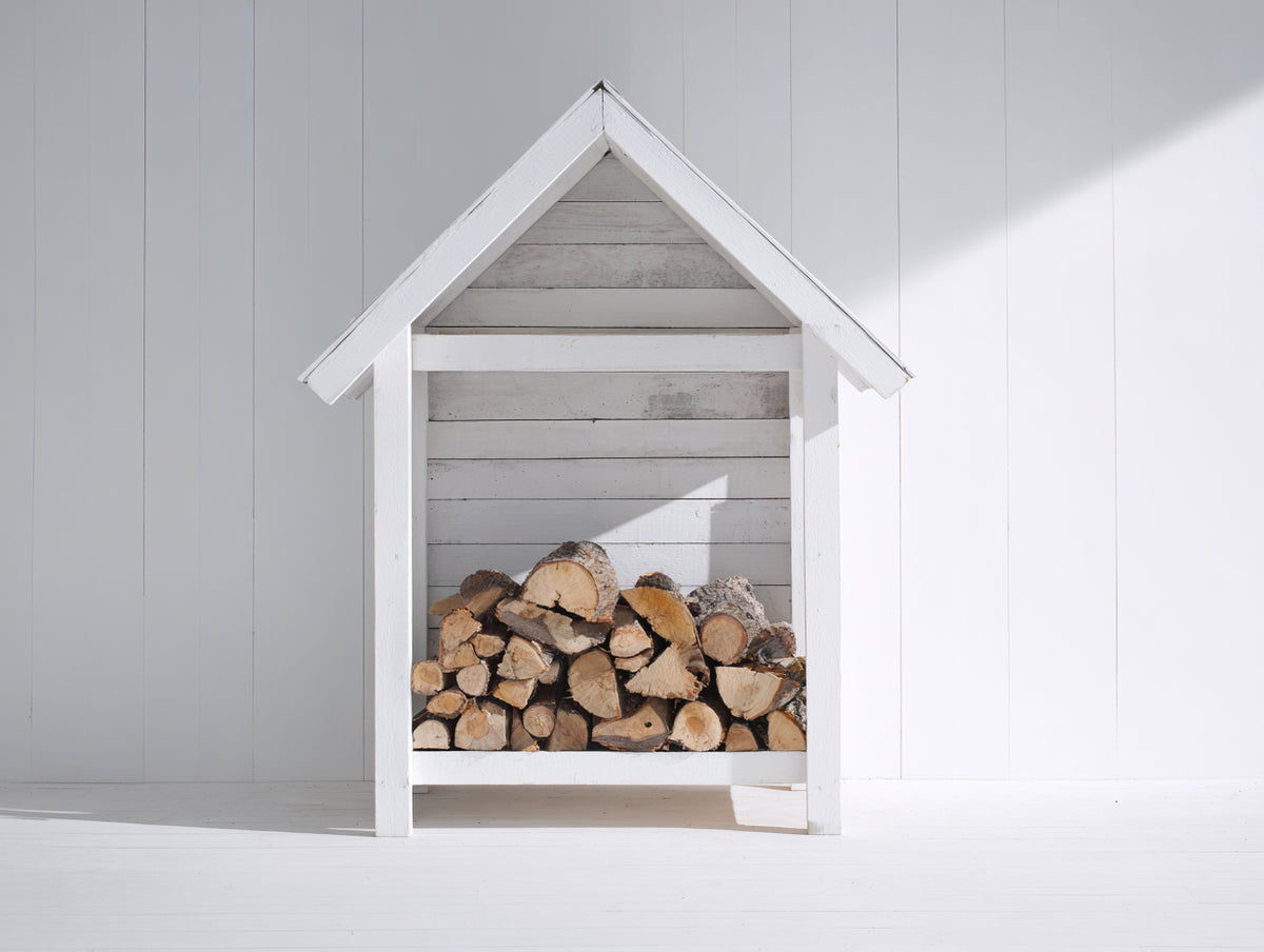 Leñero de jardín 100x60x150 cm - madera blanca - almacenamiento exterior para leña - diseño clásico