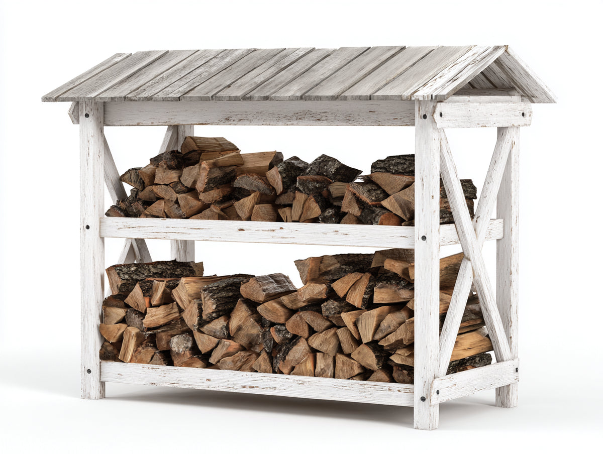 Leñero de jardín de madera 180 x 45 x 120 cm - blanco - almacenamiento exterior de leña con tejado protector