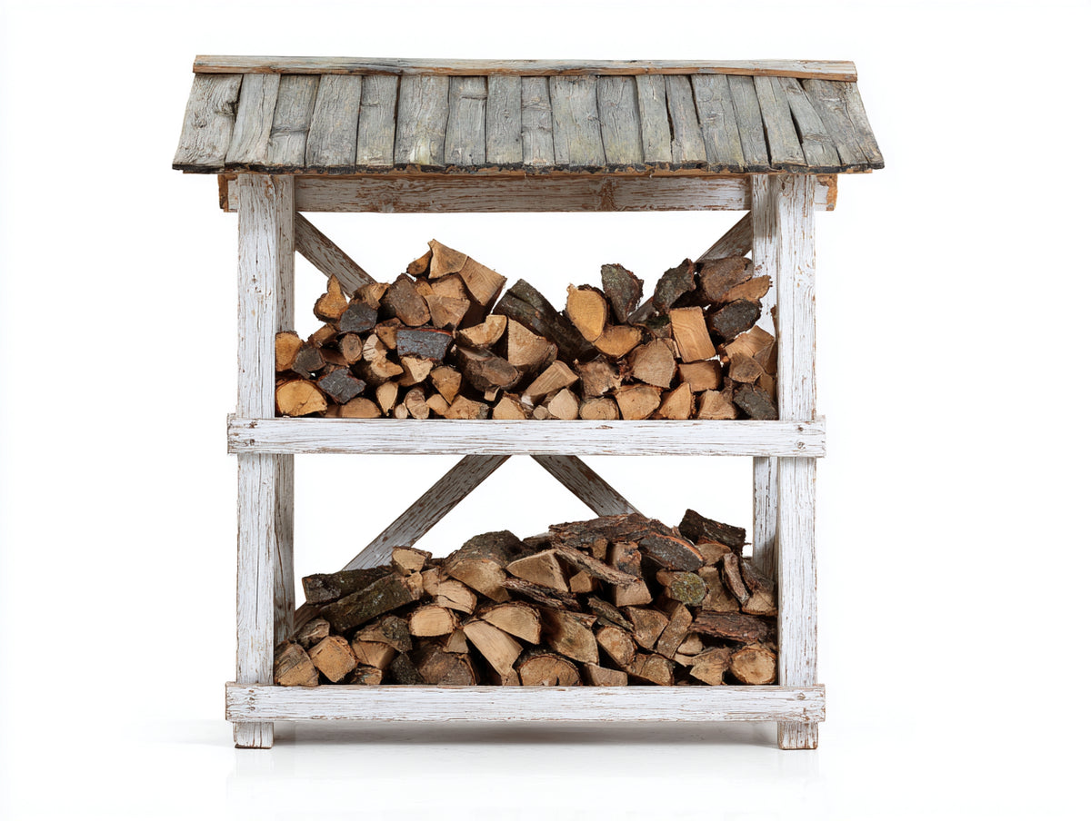 Leñero de jardín leñero de madera exterior 120x40x120 cm - color blanco-gris - estilo rústico