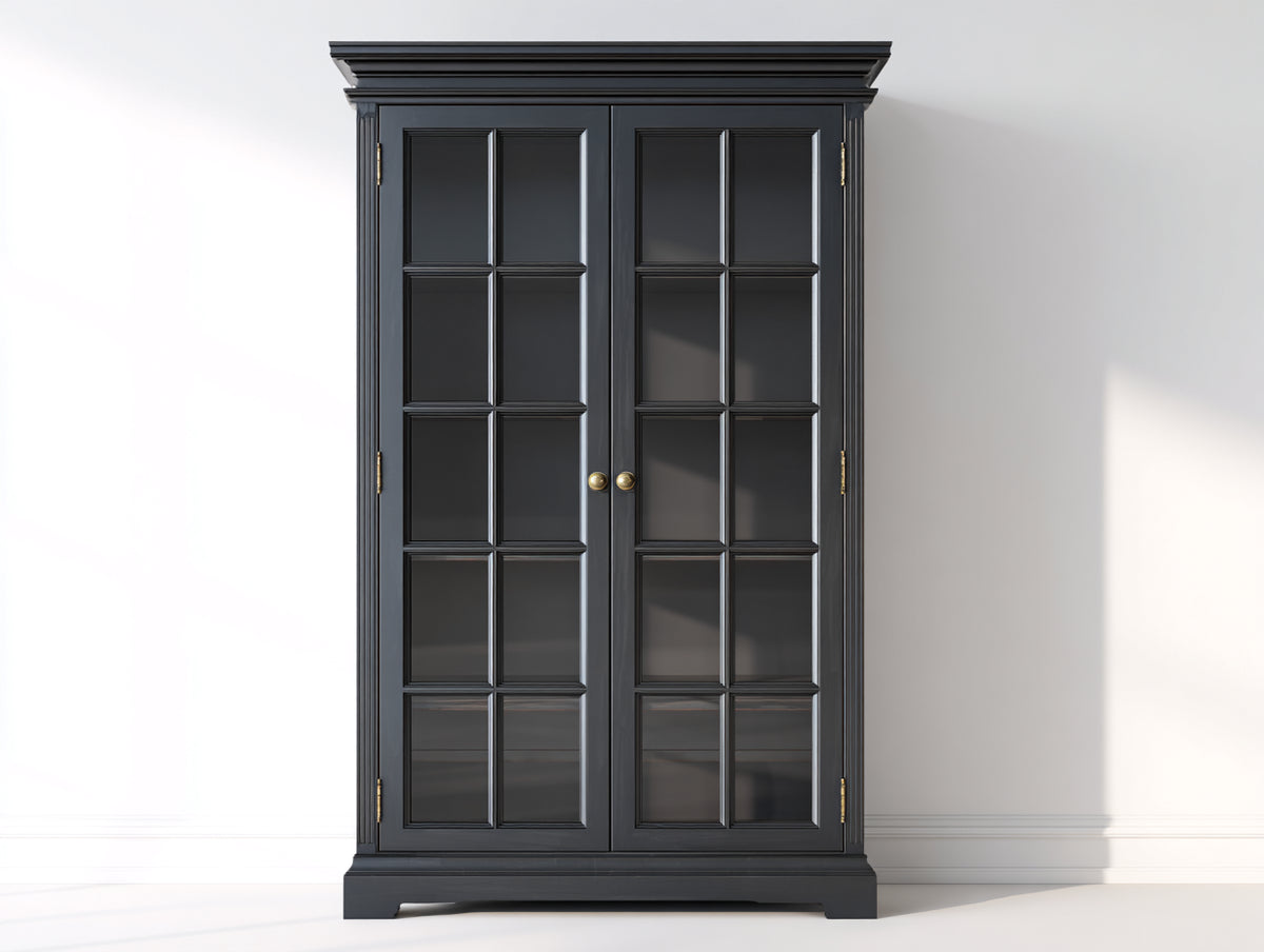 Vitrinas vitrina de madera con puertas de cristal 120x40x200 cm - color negro - estilo clásico