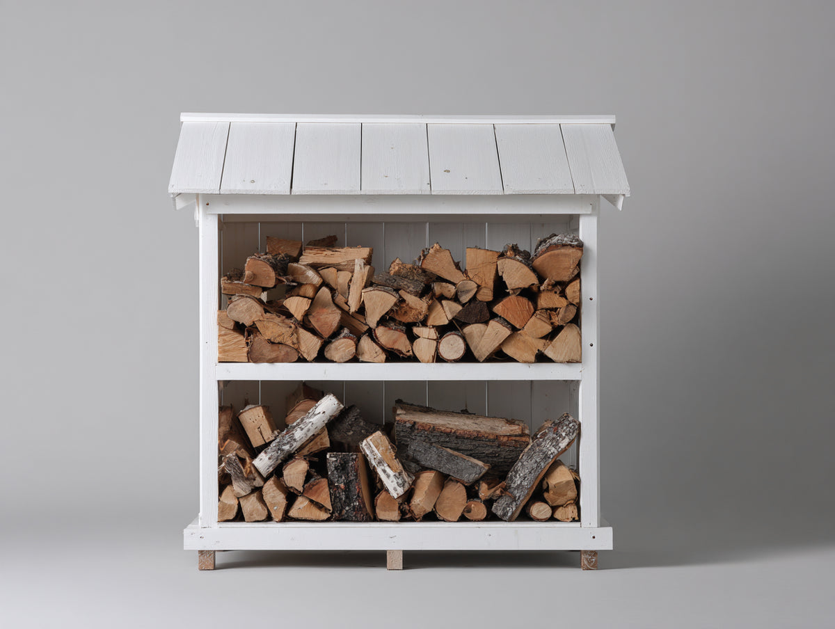 Leñero de jardín leñero de madera exterior 120x40x120 cm - color blanco - estilo clásico