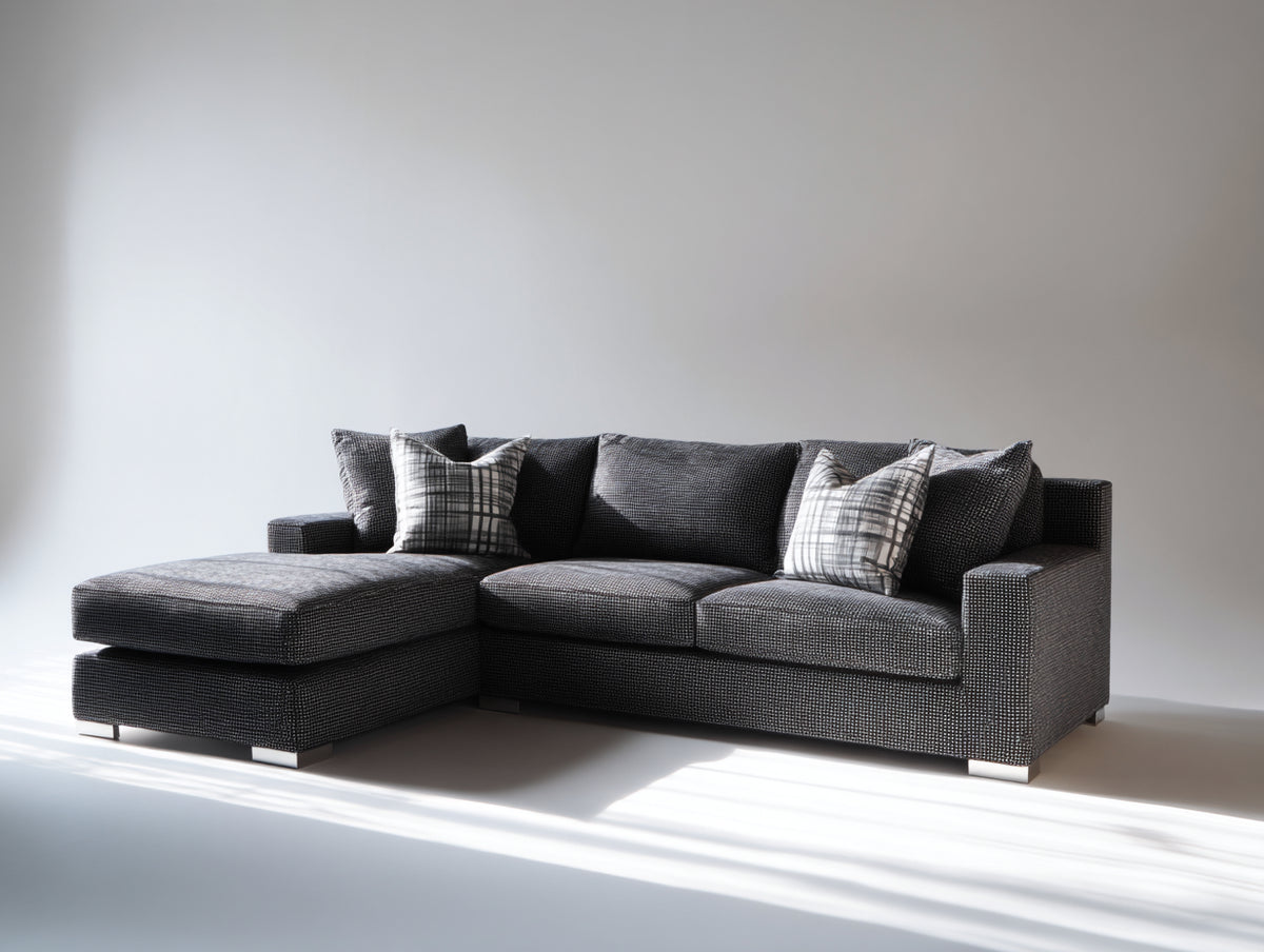 Sofá de esquina 280x170x85 cm - tela texturizada - color gris oscuro - diseño modular contemporáneo