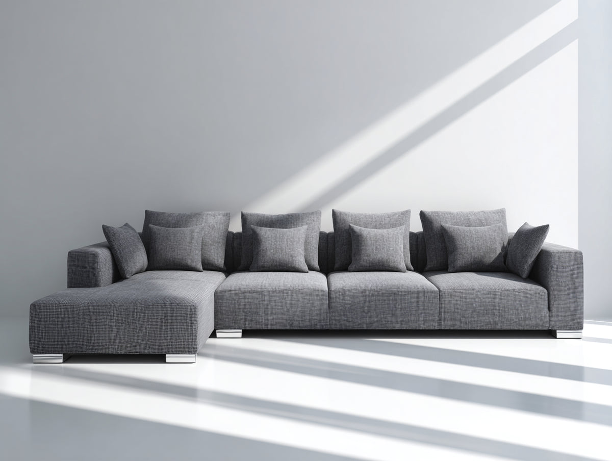Sofás de esquina 320x240x85 cm - tapizado gris - diseño moderno para salón - asiento amplio