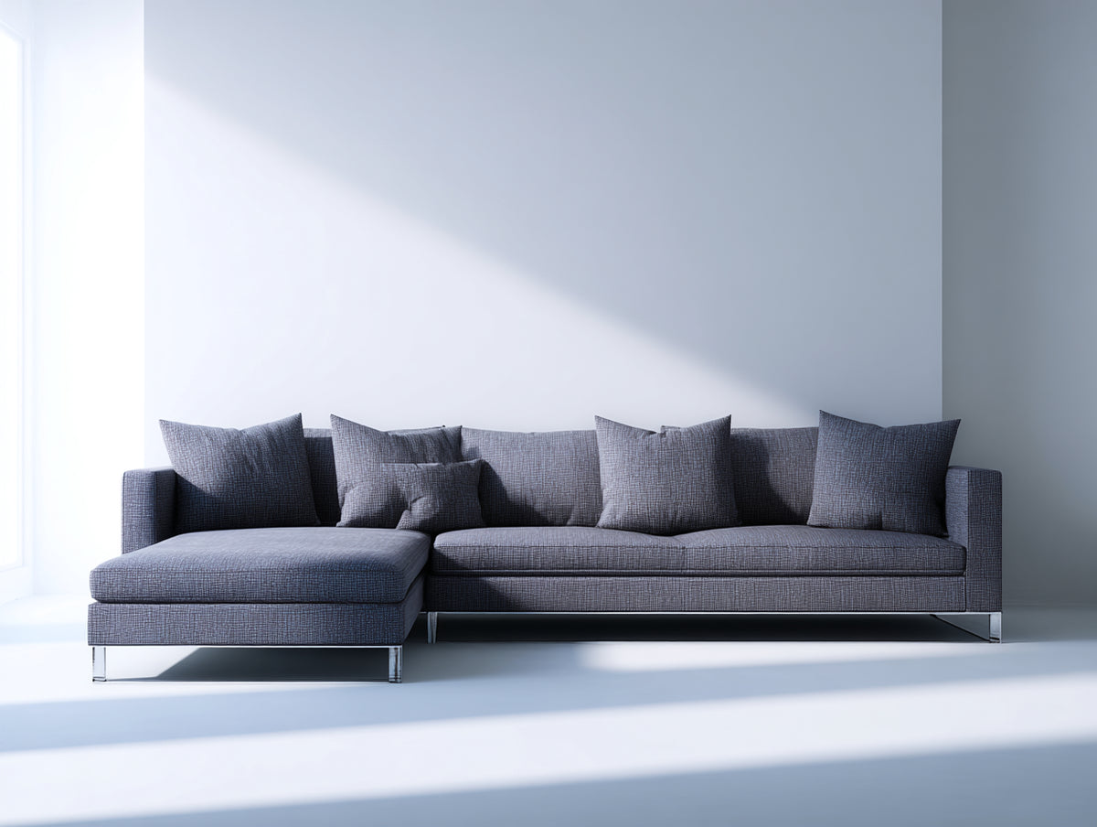 Sofá de esquina modular tapizado en tela gris con chaise longue y patas metálicas 320x170x85 cm - color gris oscuro - estilo moderno