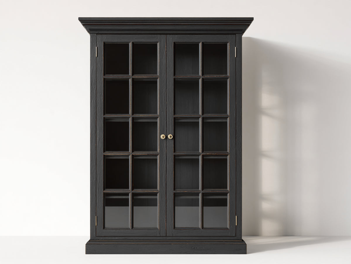 Vitrinas 120x40x190 cm - madera negra - con 2 puertas de cristal - diseño clásico para salón