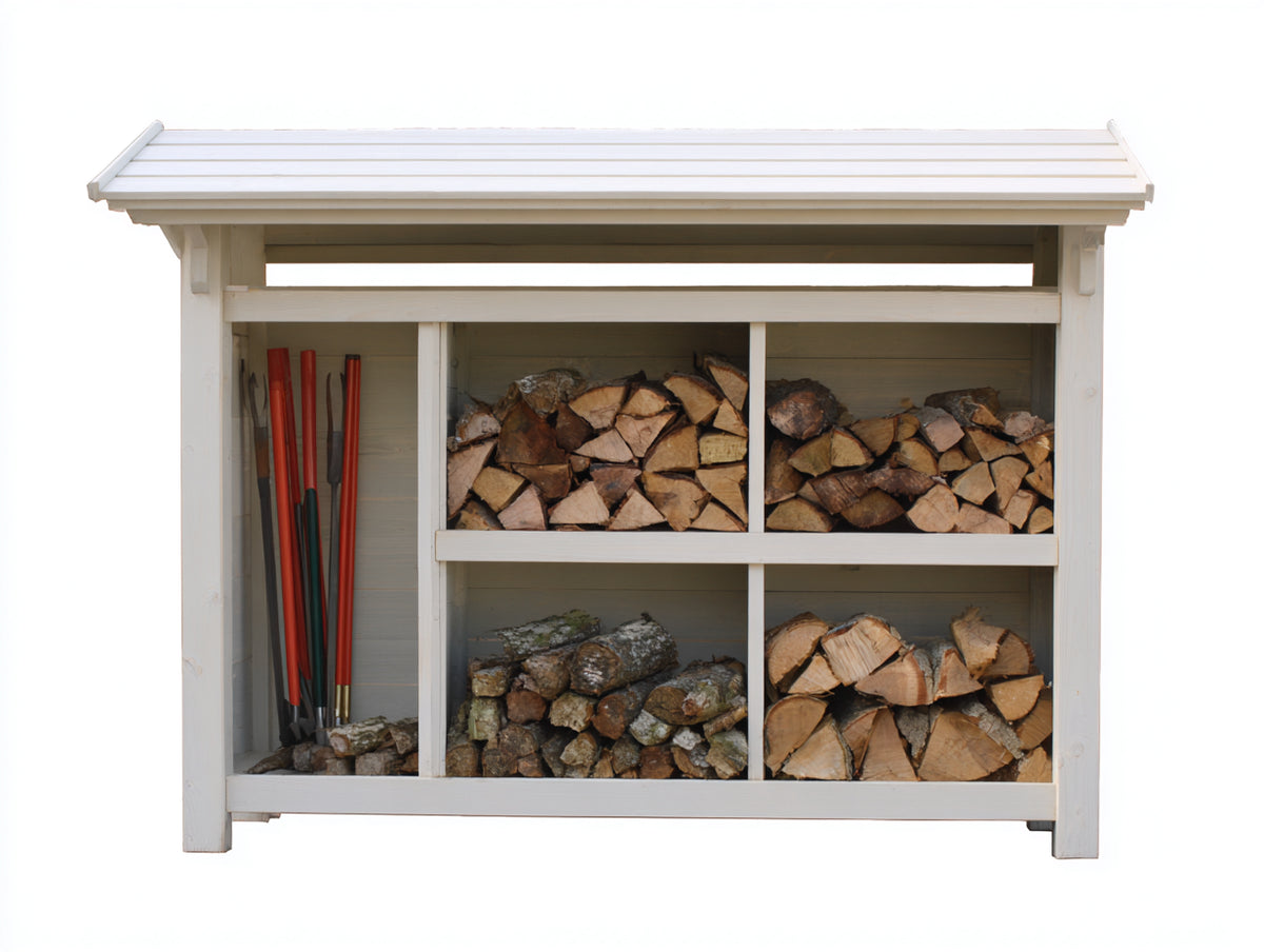Leñero de jardín leñero de madera exterior 150x40x120 cm - color blanco - estilo clásico