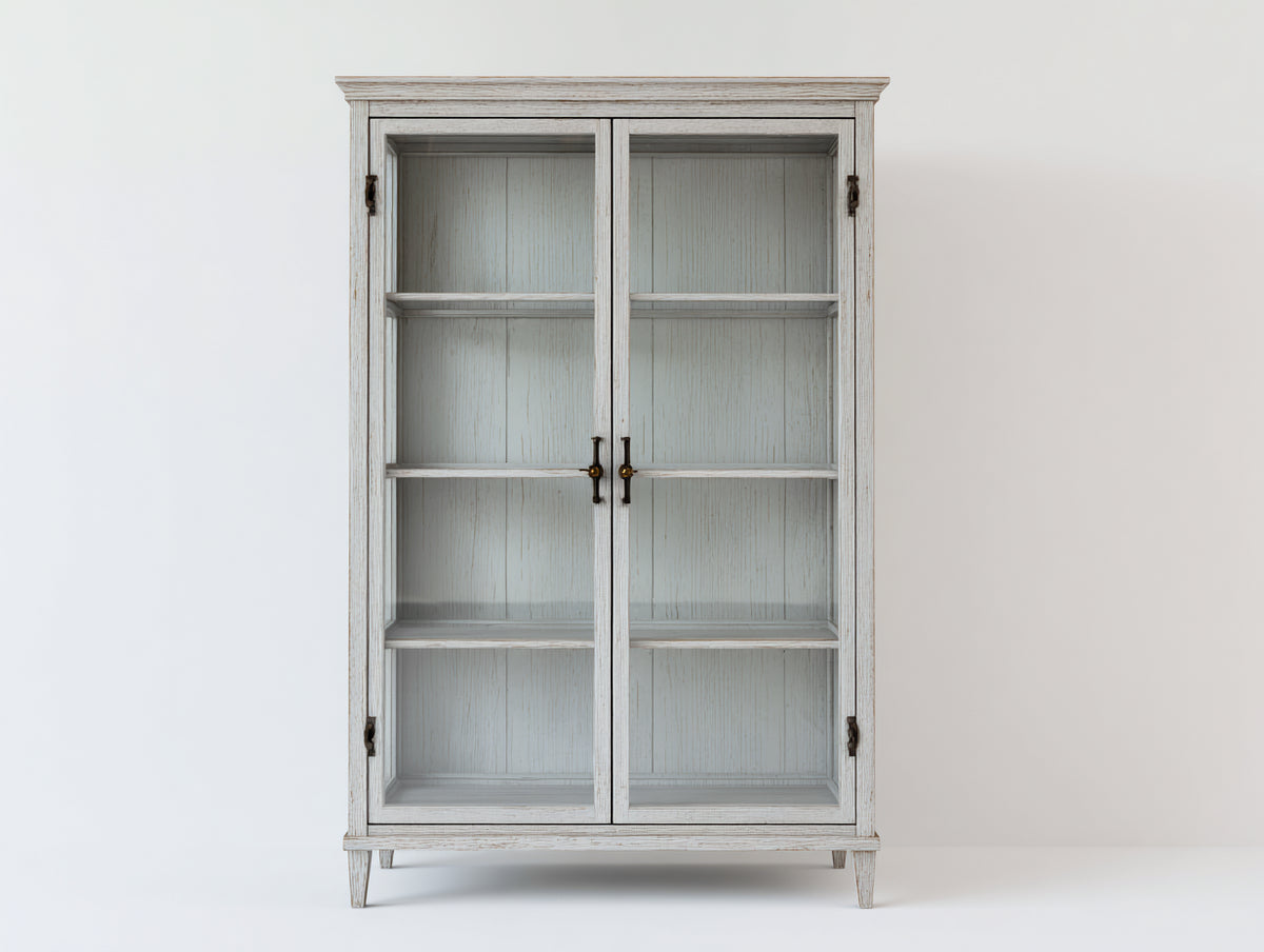 Vitrinas vitrina de madera con puertas de cristal 120x40x200 cm - color blanco - estilo clásico