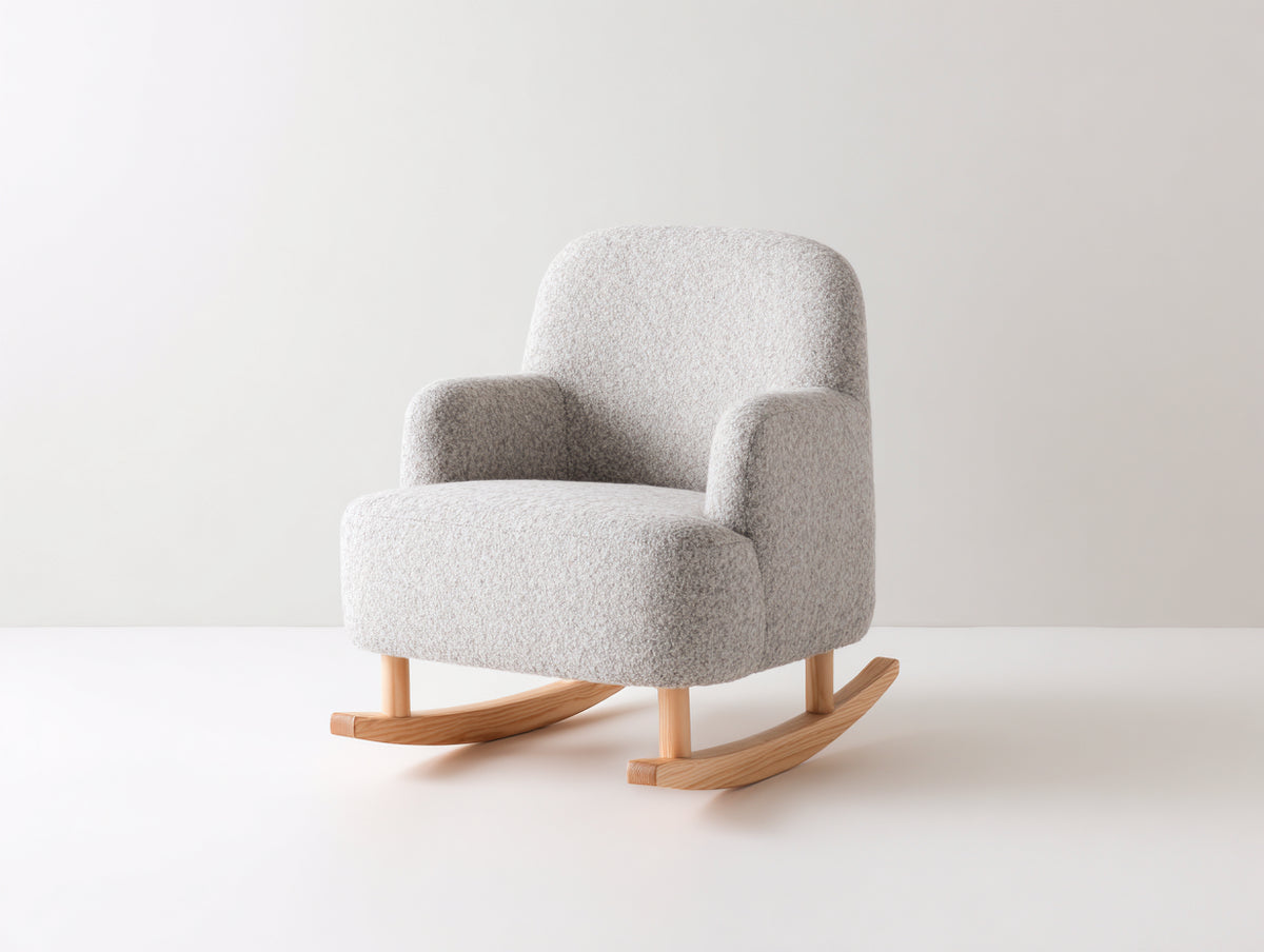 Mecedoras 75x85x95 cm - tejido bouclé - color blanco - diseño moderno con base de balanceo de madera