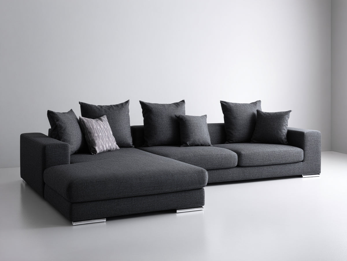 Sofás de esquina tapizado en tela 280 x 160 x 70 cm - color gris oscuro - diseño moderno y confortable